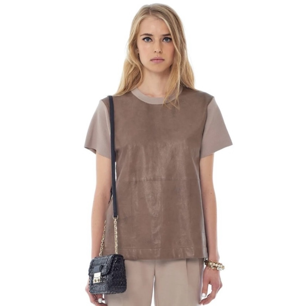 Kate Spade Faux Leather Short Sleeve Blouse Sz S